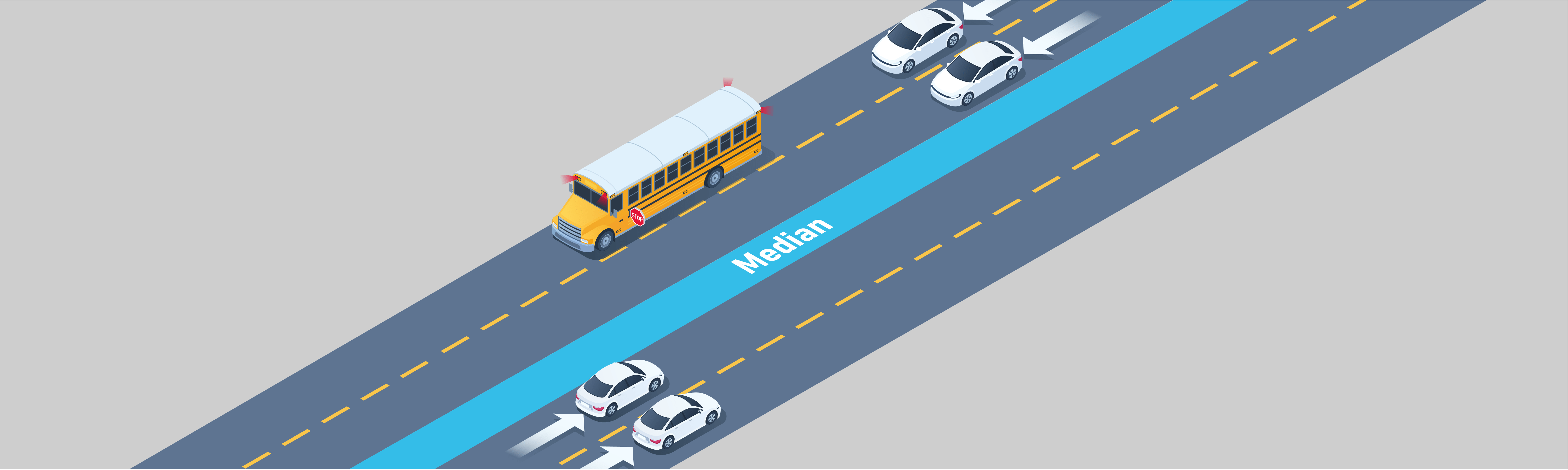 Sharing the Road - On a highway divided by a median, which vehicles must stop for a school bus with flashing red lights?